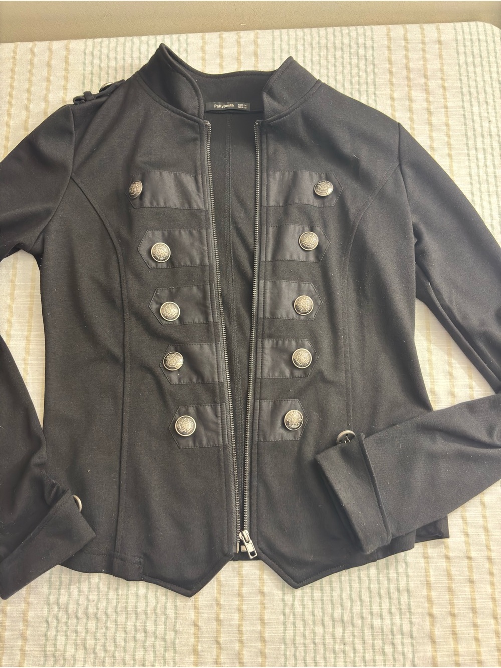 PattyBoutik Black Military-Style Zip Front Blazer